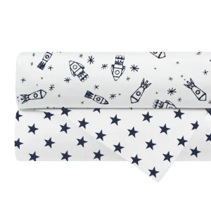 Set de 2 Sábanas de Cajón para Colecho/Corral (74x110) - Cohetes/Estrellas