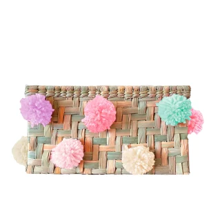 Canasta Rectangular Pompones Rosa Pastel