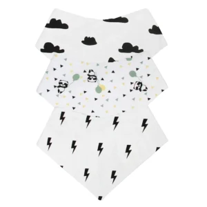 Baberos Bandana - Set de 3 Piezas Unisex (Rayitos + Panditas + Nubes)