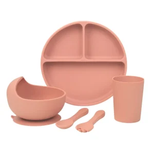 Set de Alimentación para Bebé/Toddler - 5 piezas (Plato, Bowl, Cuchara, Tenedor y Vaso) - Palo Rosa