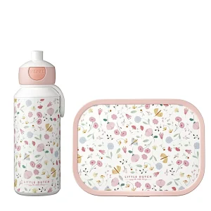 Set de lonchera y botella flores y mariposas